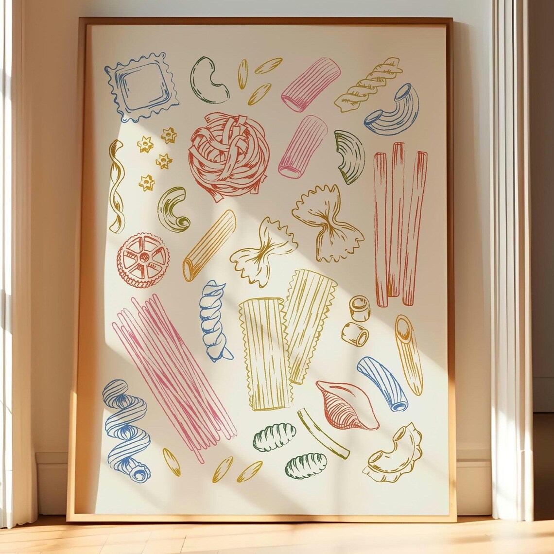 Pasta Illustration For Lovers Kitchen Art Print