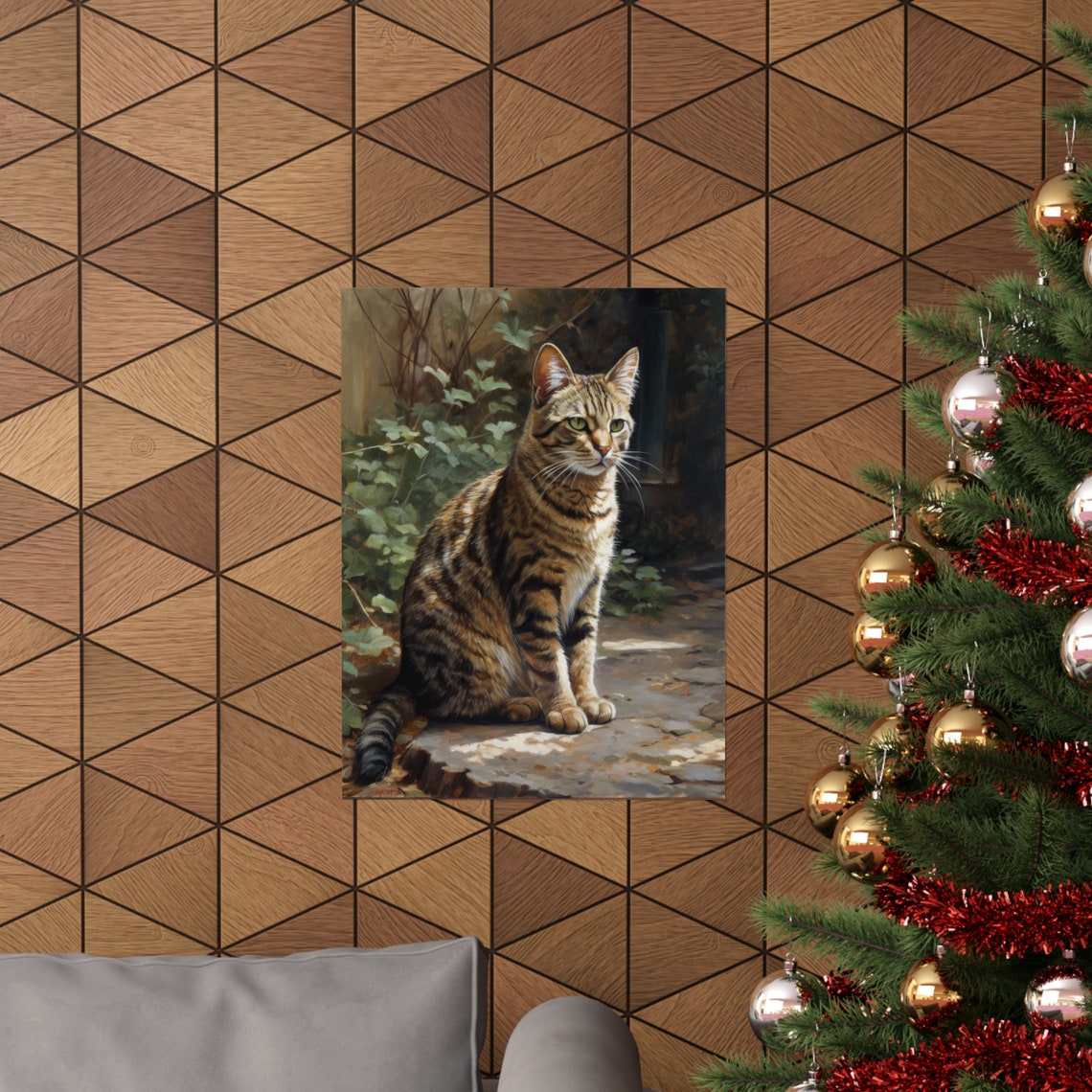 European Shorthair Cat Brown Tabby Sitting On Stone Patio Art Print - Image 3