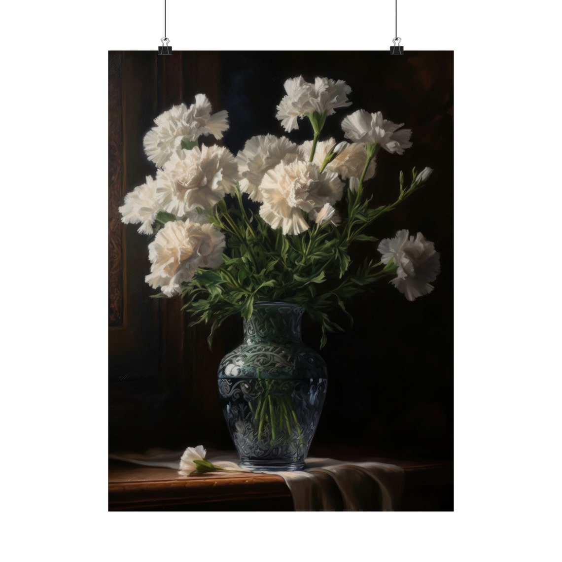White Carnations Patterned Glass Vase Subtle Elegant Floral Poster - Image 5