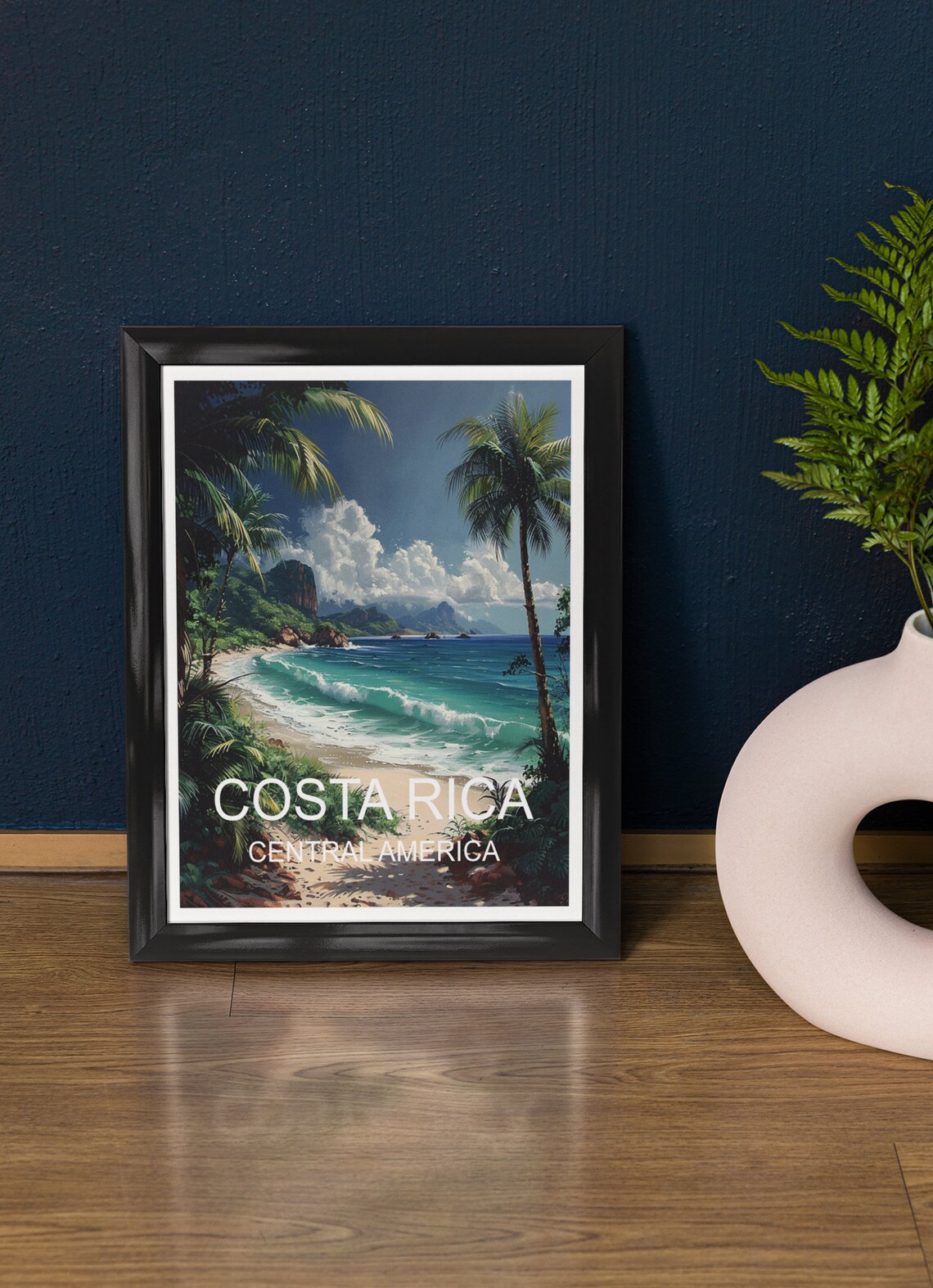 Costa Rica Central America Palm Beach Turquoise Waves Travel Poster