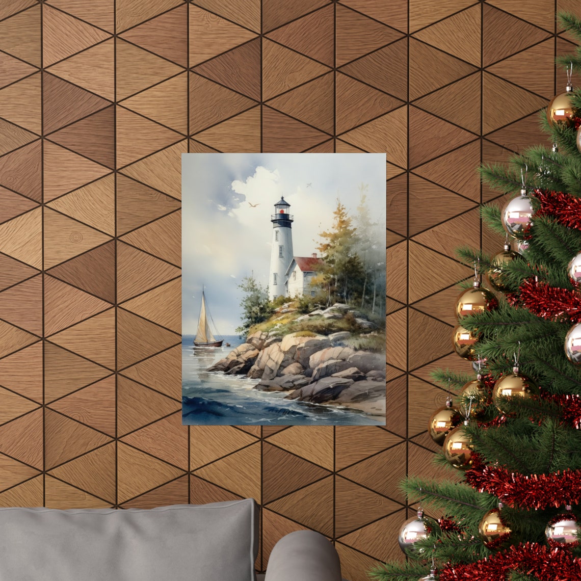 Lighthouse Art Print Lighthouse Painting Lighthouse Wall Art Beach Art Print Beach Wall Art Ocean Dcor Ocean Painting Ocean Theme - Image 3
