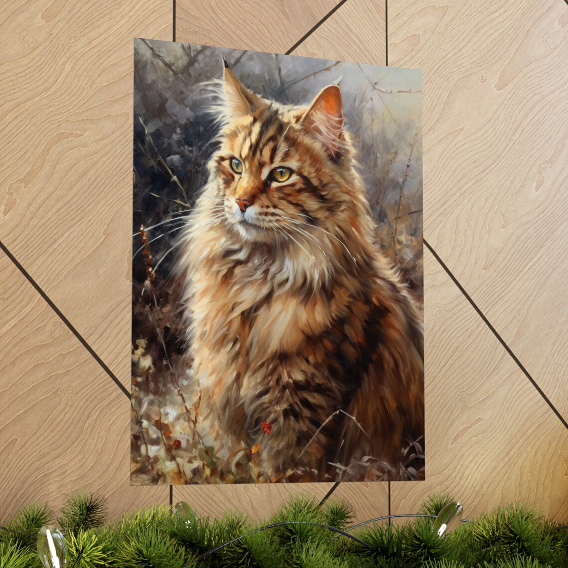 LaPerm Cat Fluffy Golden Tabby Longhair With Green Eyes Portrait Print - Image 2