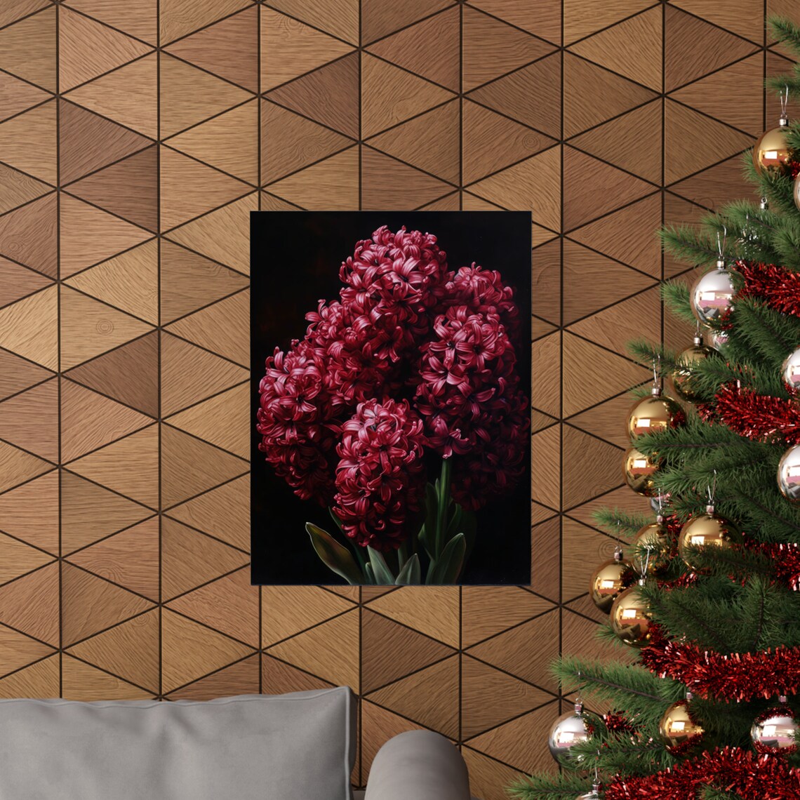 Burgundy Hyacinth Flower Cluster Dark Moody Botanical Art Poster - Image 3
