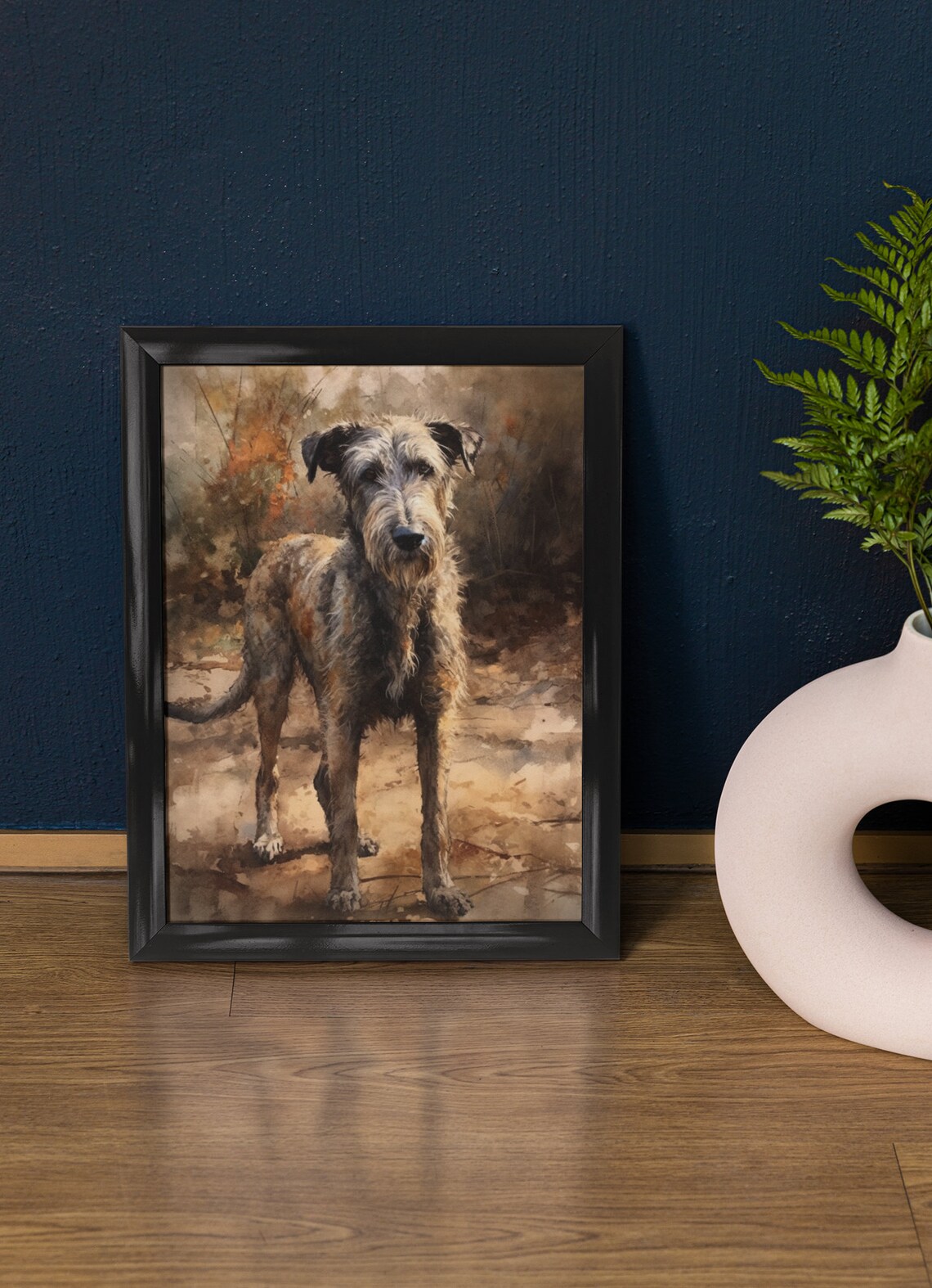 Irish Wolfhound Standing Rough Coat Autumn Field Watercolor Poster