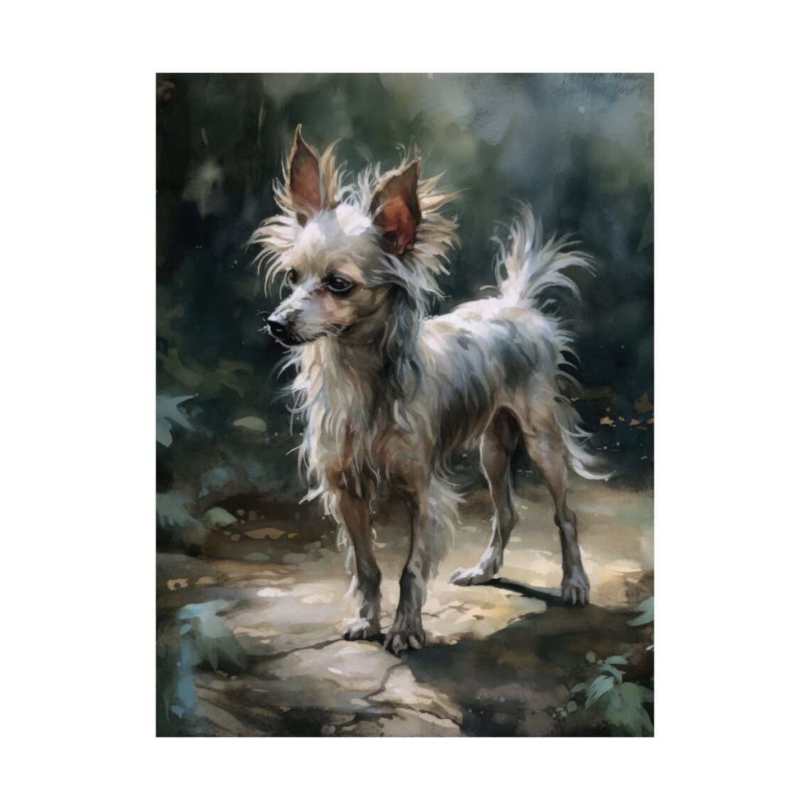 Chinese Crested Dog Standing In Dappled Light Watercolor Dog Poster - Image 4