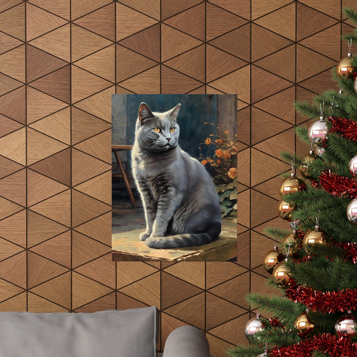 Chartreux Cat Blue Gray Coat With Amber Eyes Sitting On Ledge Art Print - Image 3