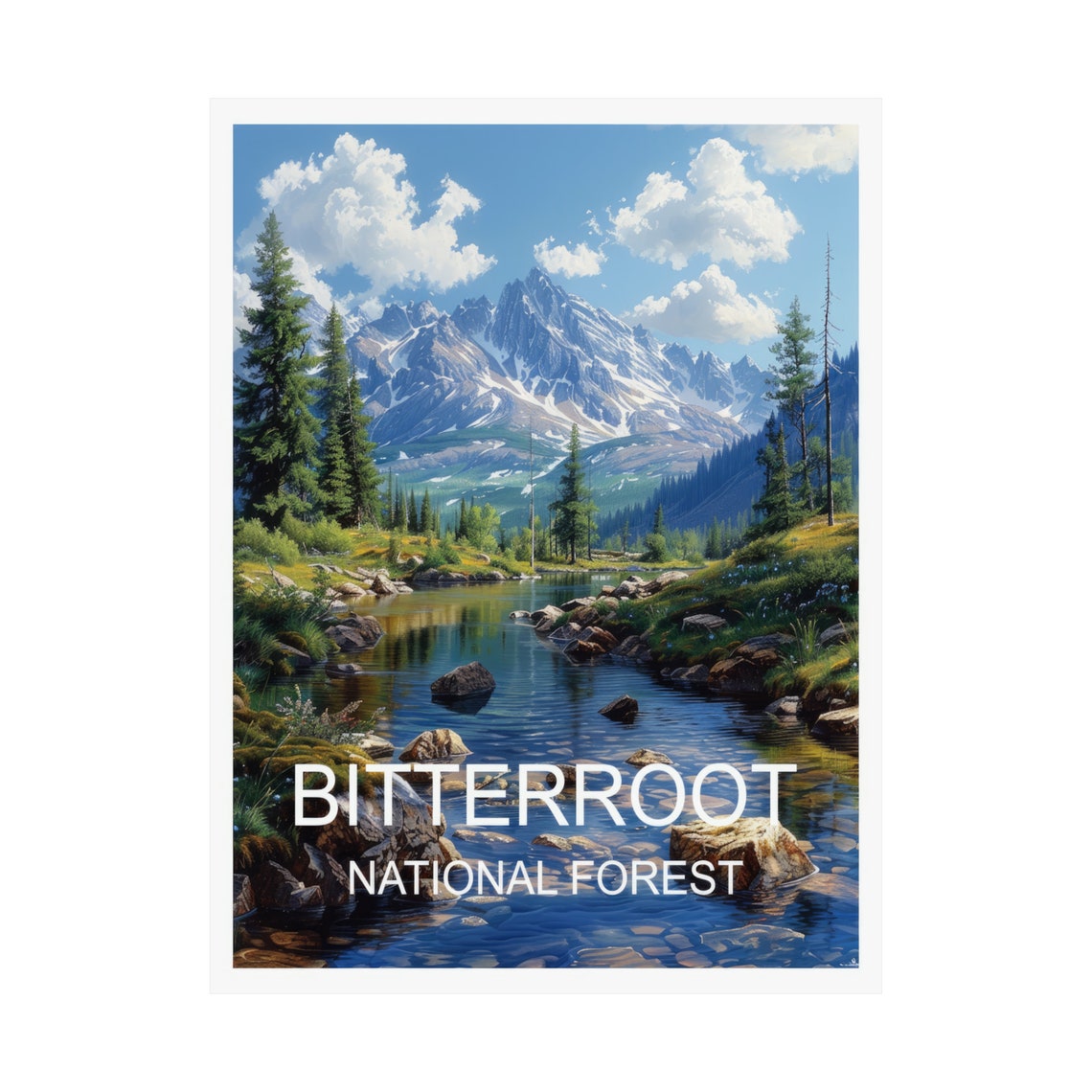 Bitterroot National Forest Alpine Lake Snowy Peaks Reflection Poster - Image 3