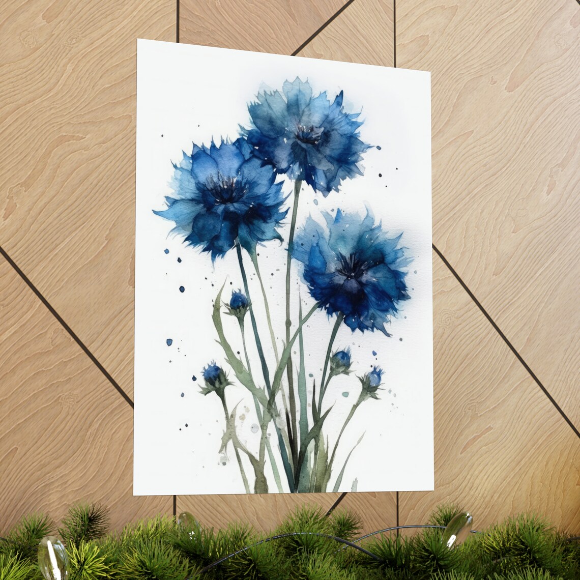 Blue Bachelor Buttons Cornflower Watercolor Botanical Poster - Image 2