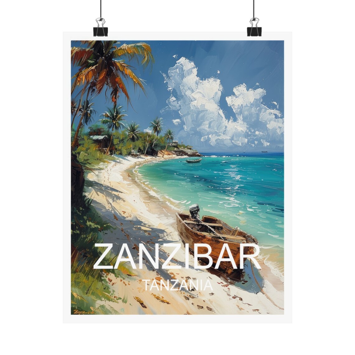 Zanzibar Tanzania Sandy Beach Dhow Boat Turquoise Sea Travel Poster - Image 4