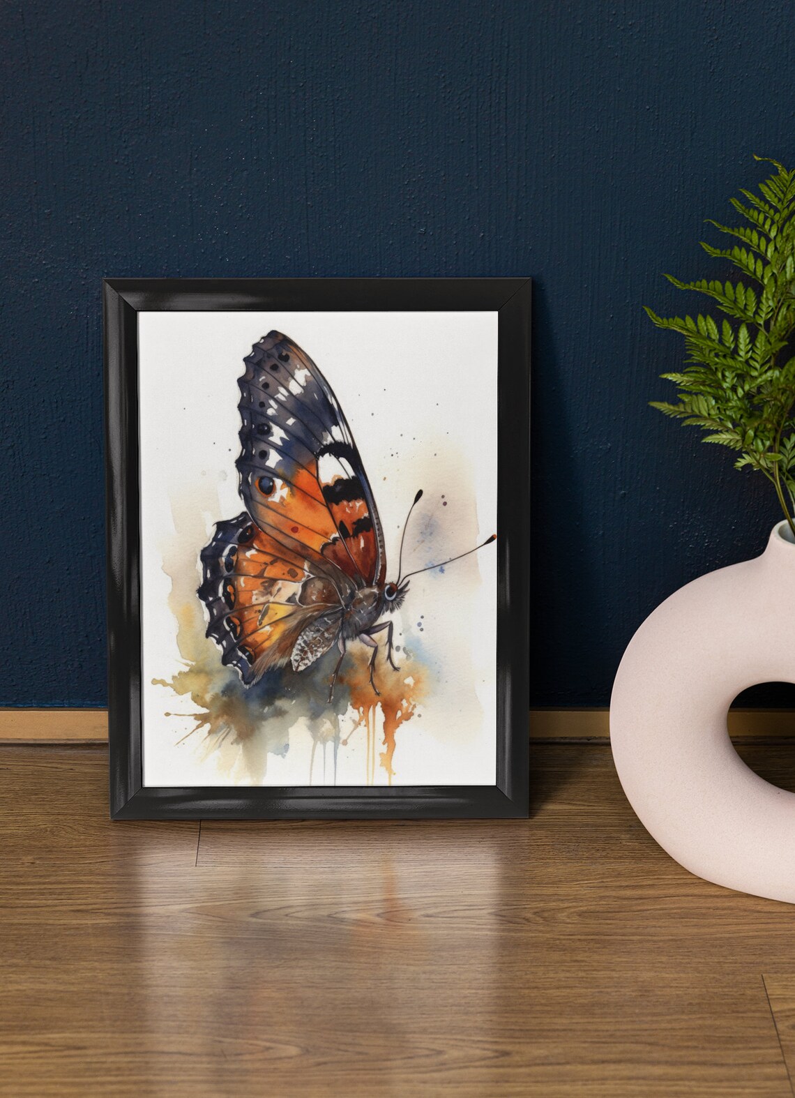 Orange Black Blue Butterfly Watercolor Insect Painting Art Print