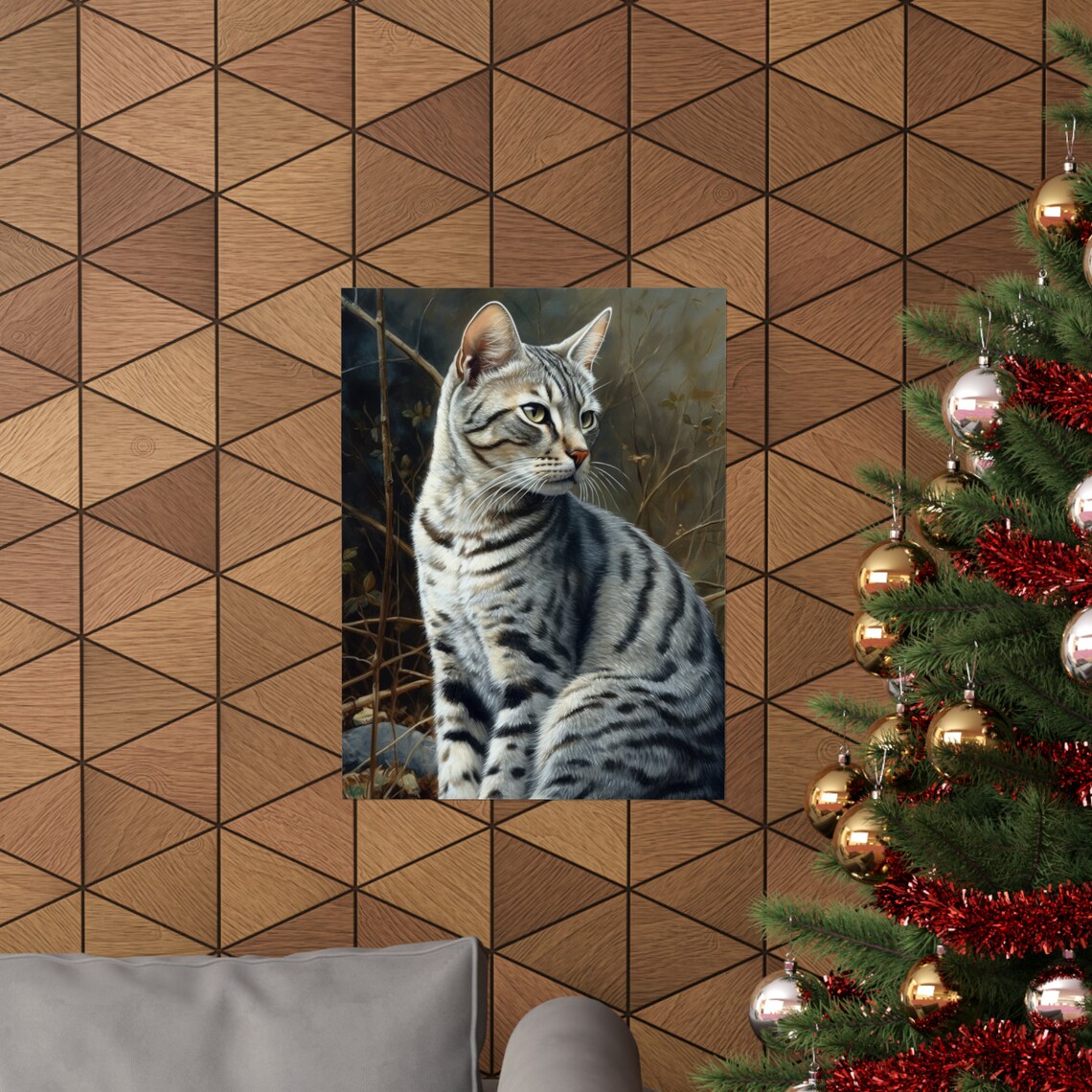 Egyptian Mau Silver Spotted Cat Green Eyes Portrait Art Poster - Image 3