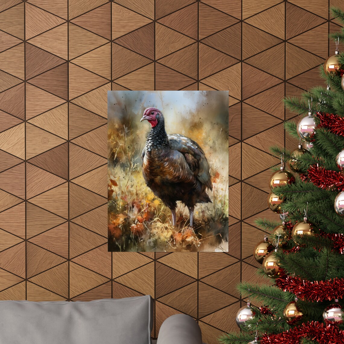 Wild Turkey Autumn Field Watercolor Rustic Farmhouse Wall Art Print - Image 3