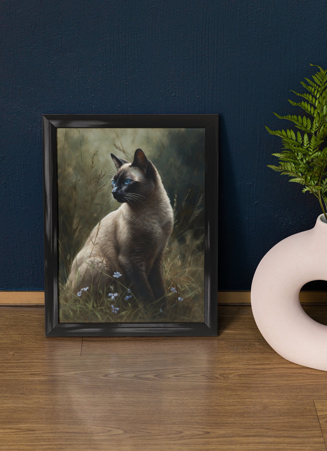 Tonkinese Cat Seal Point Shorthair Blue Eyes In Tall Grass Art Print