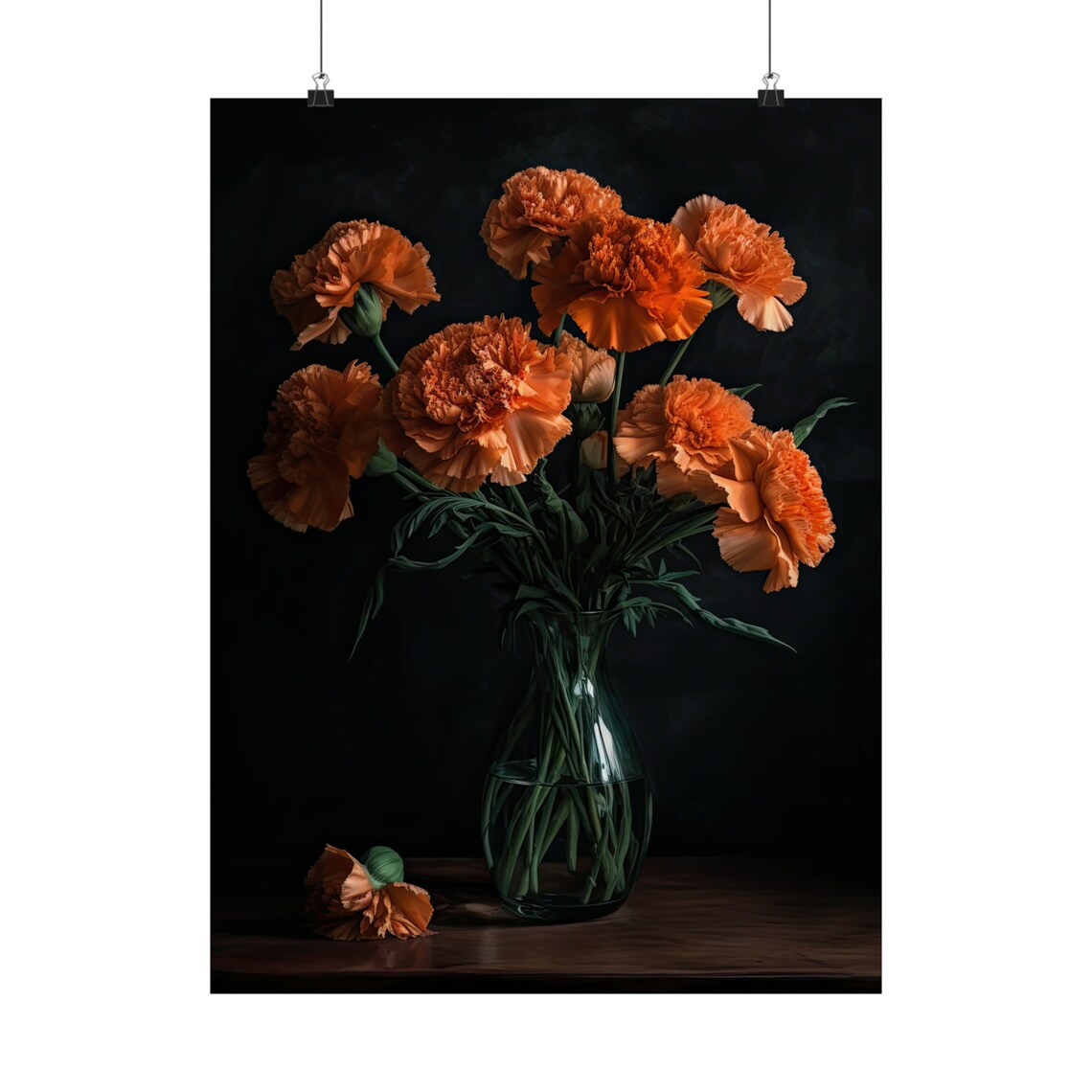 Orange Carnation Bouquet Glass Vase Still Life Floral Art Poster - Image 5