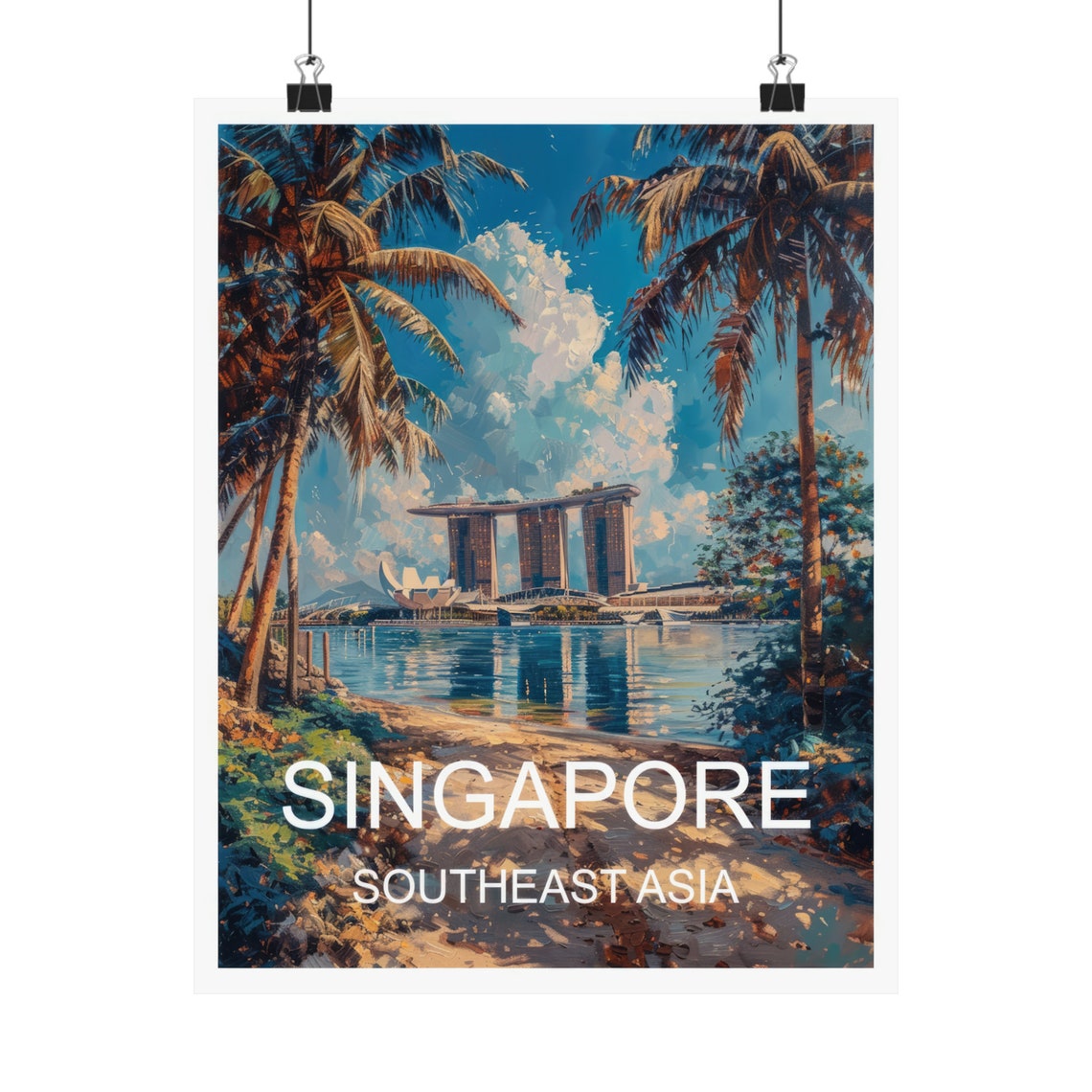 Singapore Marina Bay Sands Palm Beach Waterfront Travel Poster - Image 4