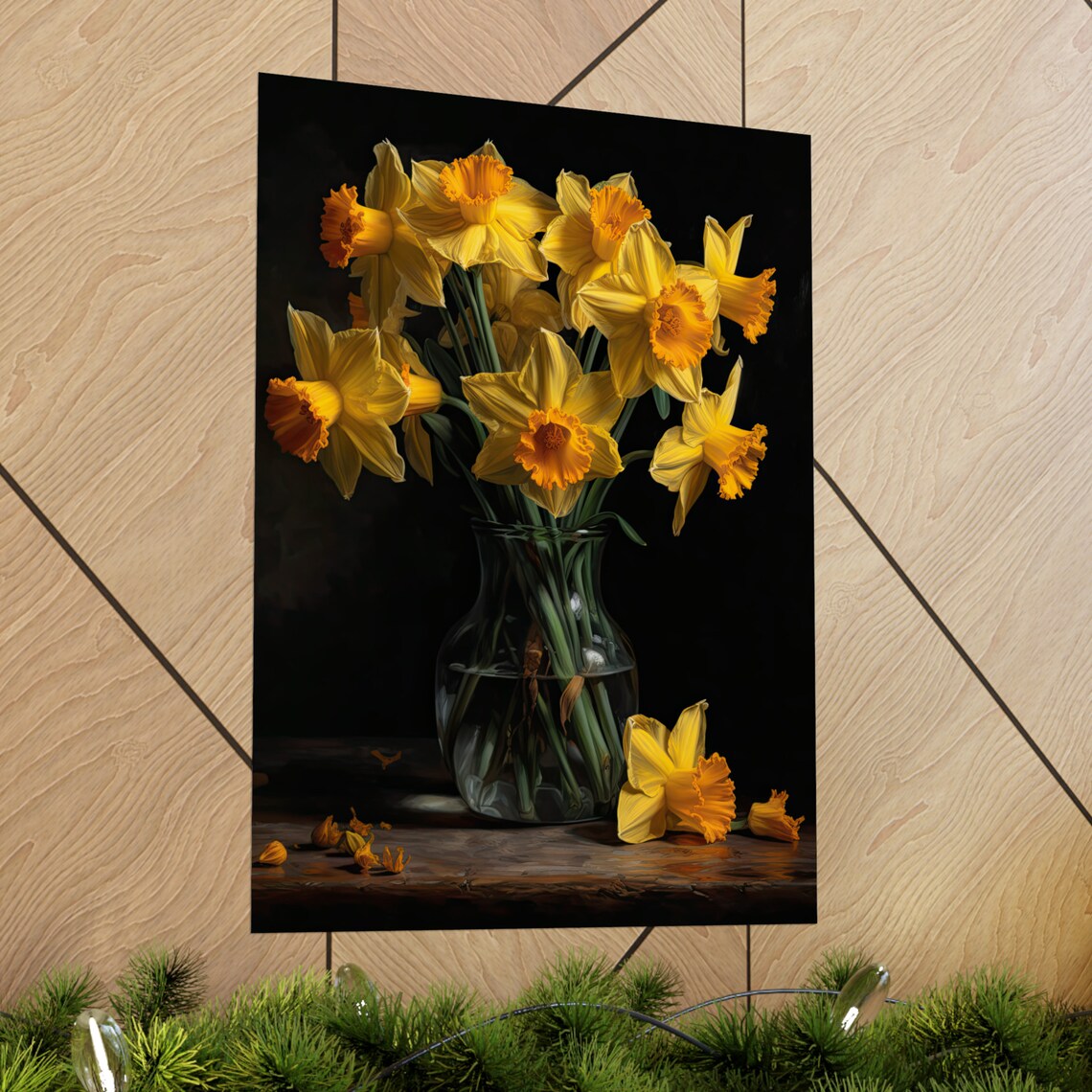 Yellow Daffodil Bouquet Bright Orange Trumpets Still Life Art Poster - Image 2