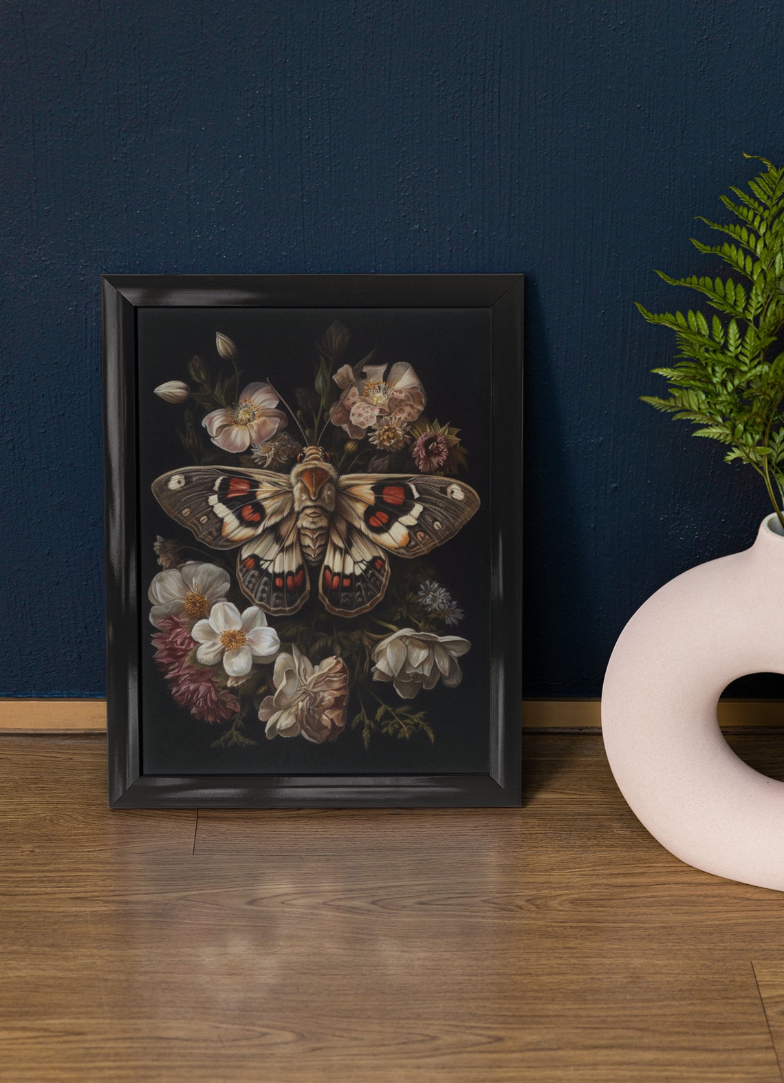 Dark Academia Cream Moth White Floral Gothic Night Insect Poster