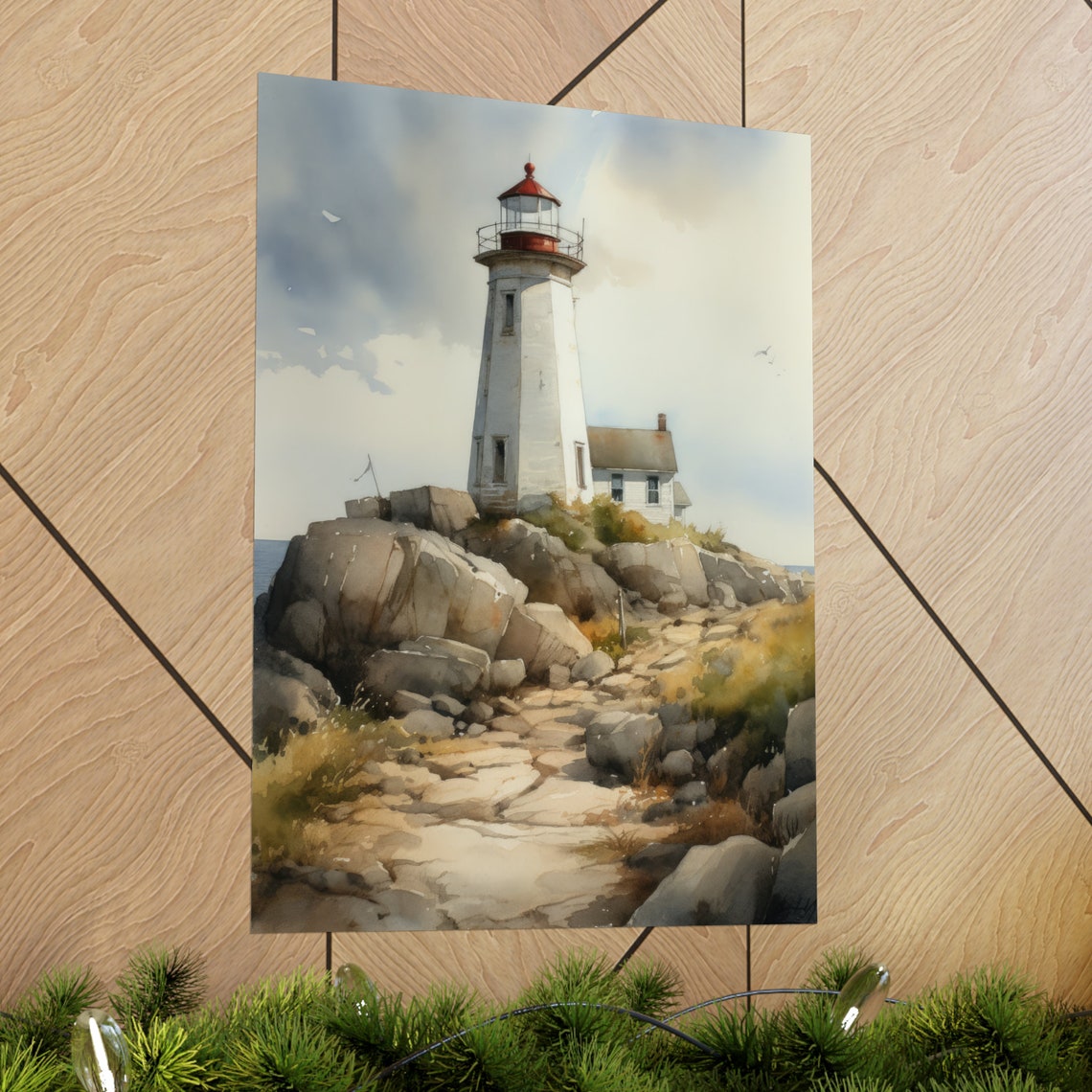 Lighthouse Art Print Lighthouse Painting Lighthouse Wall Art Beach Art Print Beach Wall Art Ocean Dcor Ocean Painting Ocean Theme - Image 2