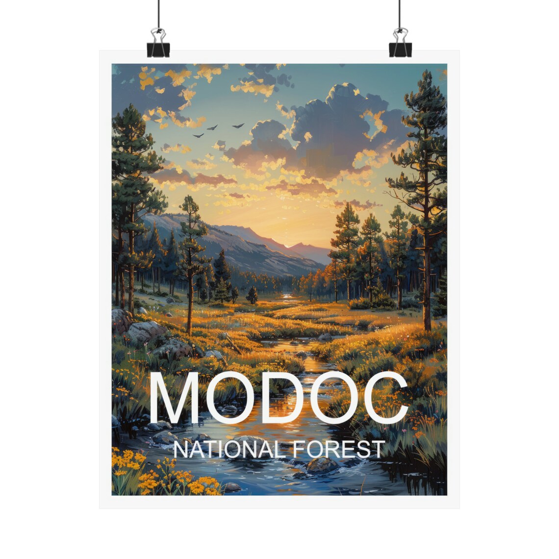 Modoc National Forest Sunset Meadow Stream Pine Tree Travel Poster - Image 4