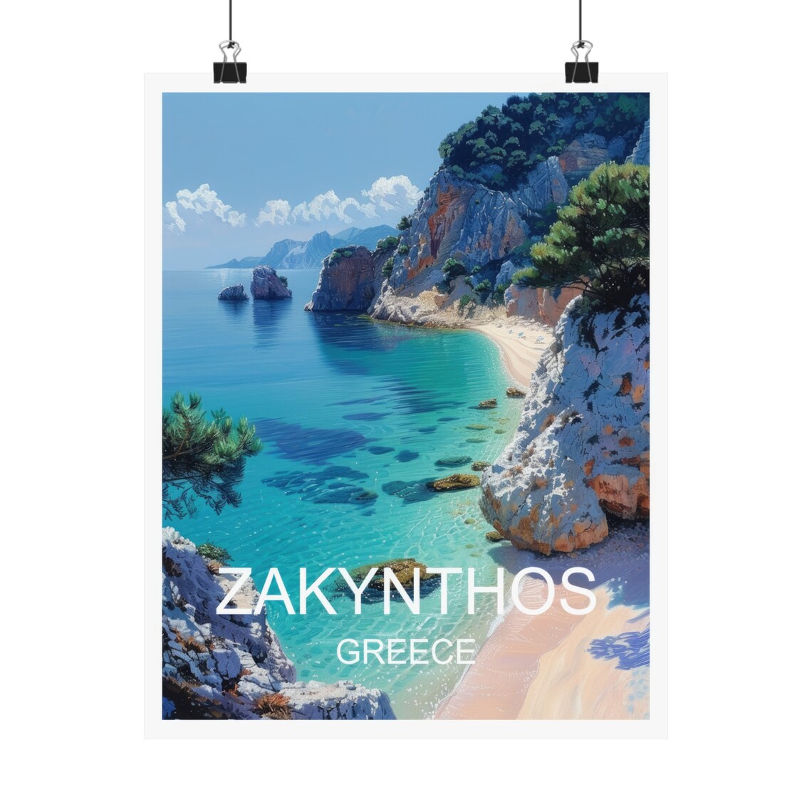 Zakynthos Greece White Cliffs Turquoise Water Ionian Travel Poster - Image 4