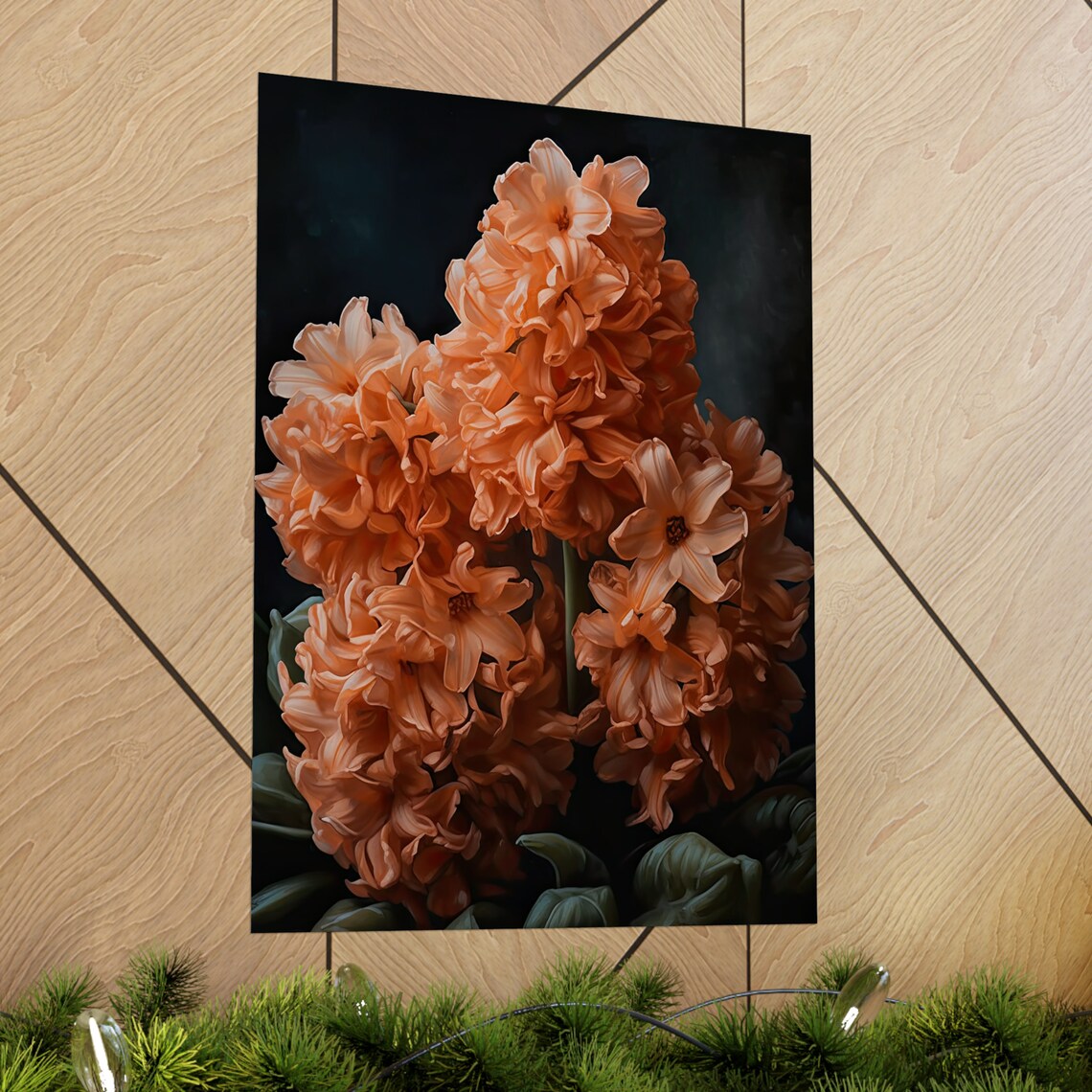 Apricot Hyacinth Blossom Close Up Dark Moody Floral Art Print - Image 2