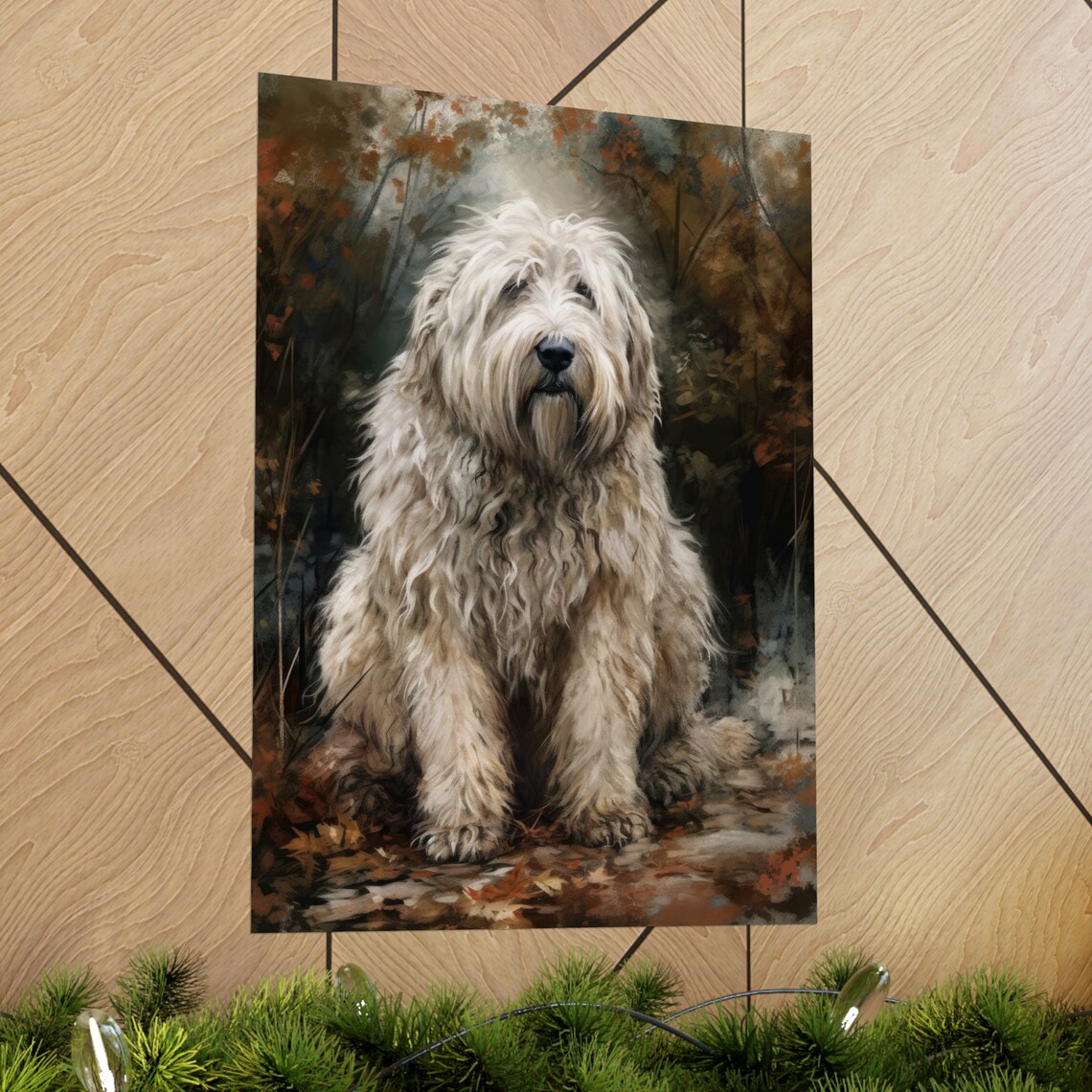 Komondor White Shaggy Sheepdog Watercolor Autumn Portrait Poster - Image 2