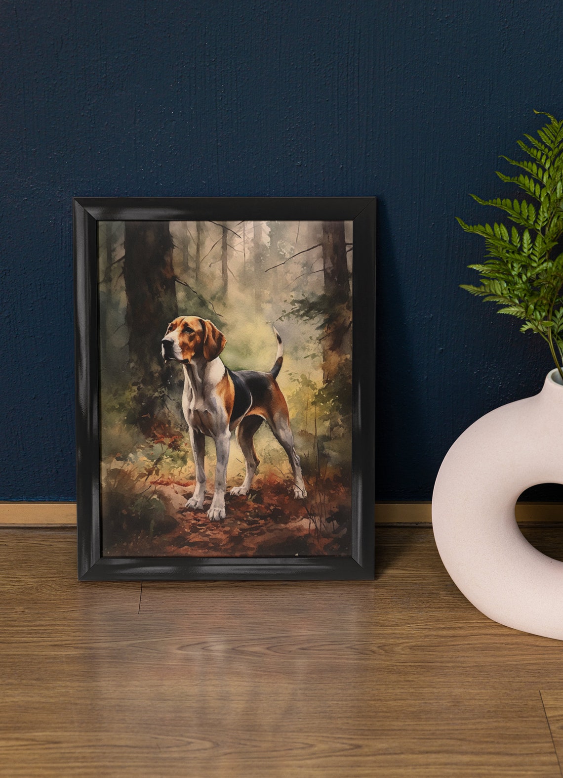 Treeing Walker Coonhound Standing In Autumn Forest Watercolor Poster