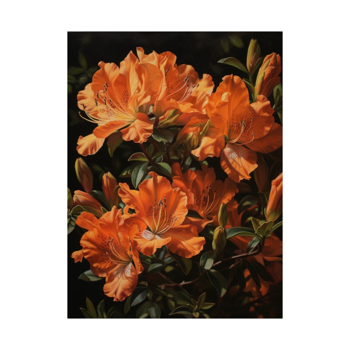 Orange Azalea Blooms Dark Moody Botanical Oil Painting Art Poster - Image 4