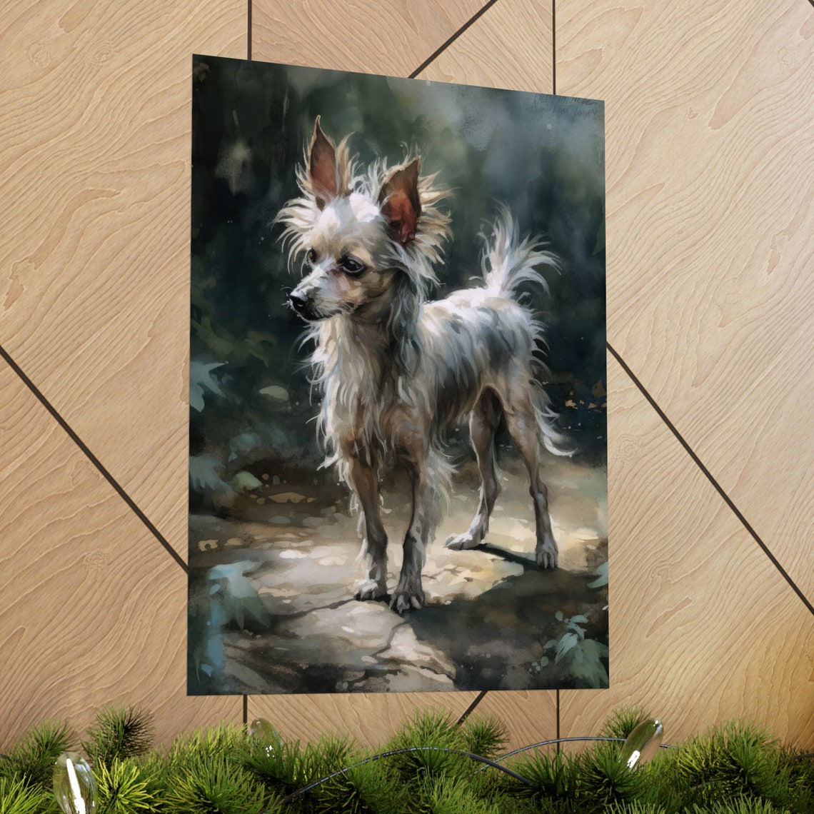 Chinese Crested Dog Standing In Dappled Light Watercolor Dog Poster - Image 2