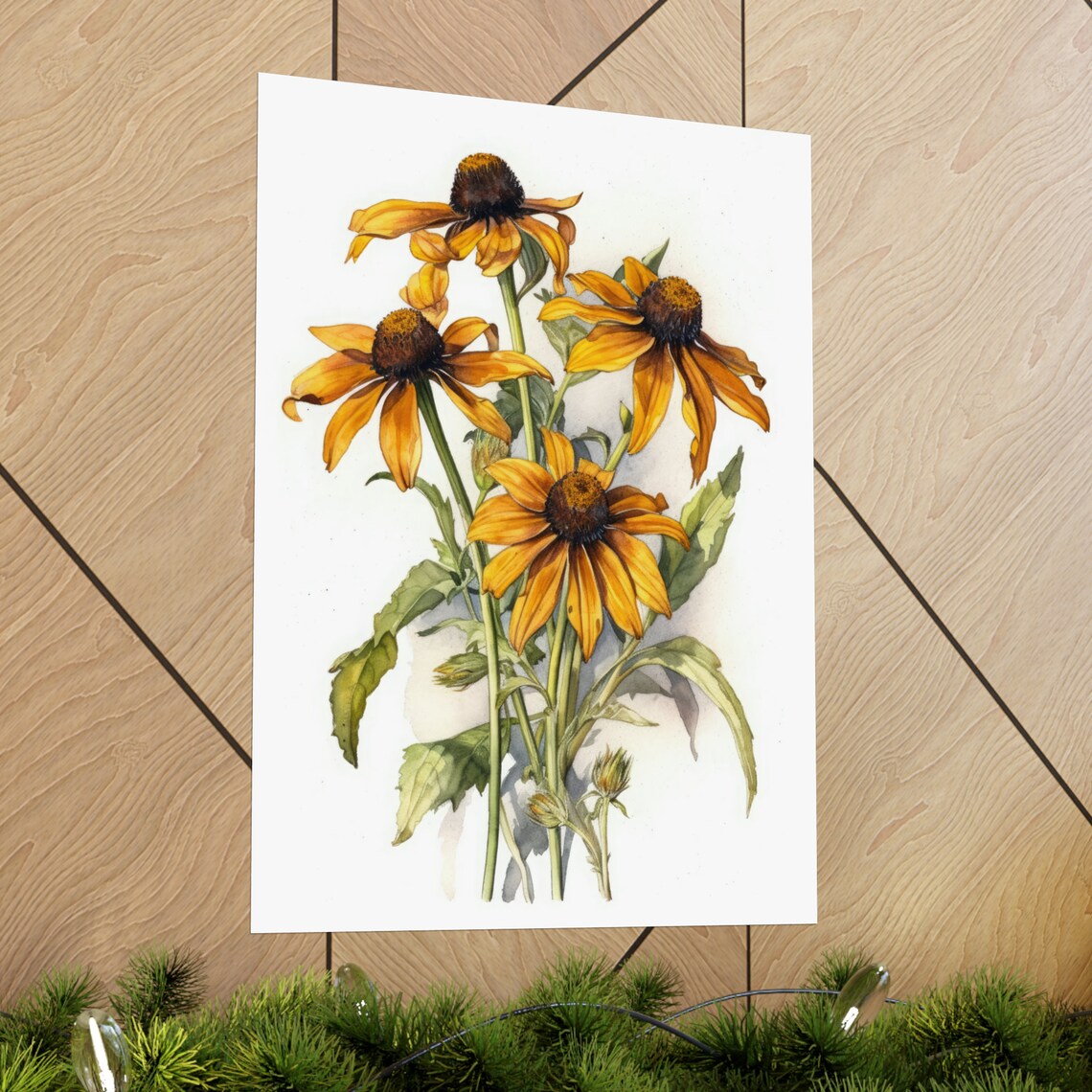 Golden Black Eyed Susan Flowers Fresh Watercolor Botanical Poster - Image 2