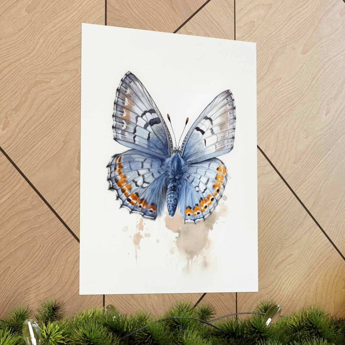 Western Pygmy Blue Butterfly Orange Border Wings Watercolor Poster - Image 2