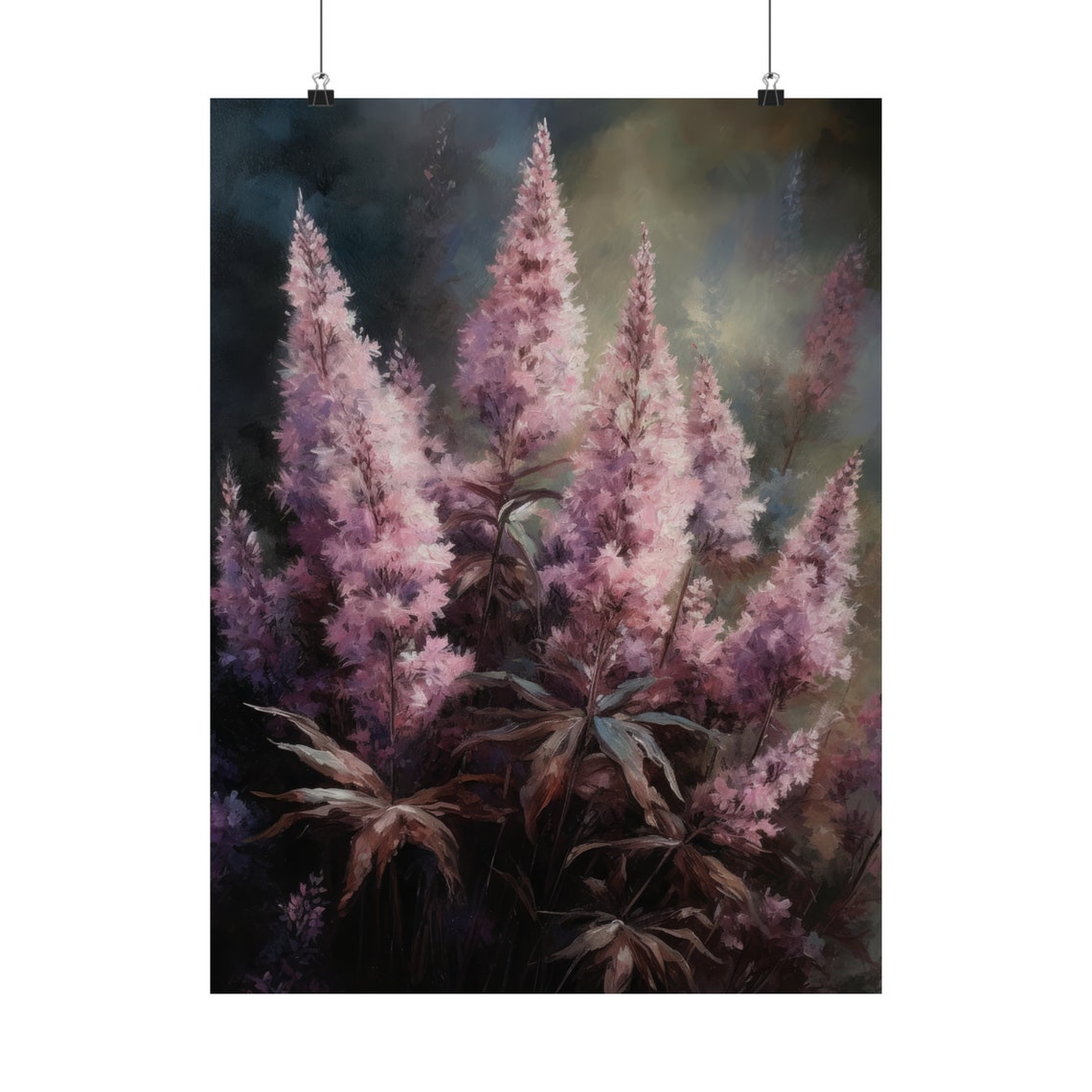 Lavender Astilbe Pink Plume Blooms Dark Moody Botanical Floral Poster - Image 5