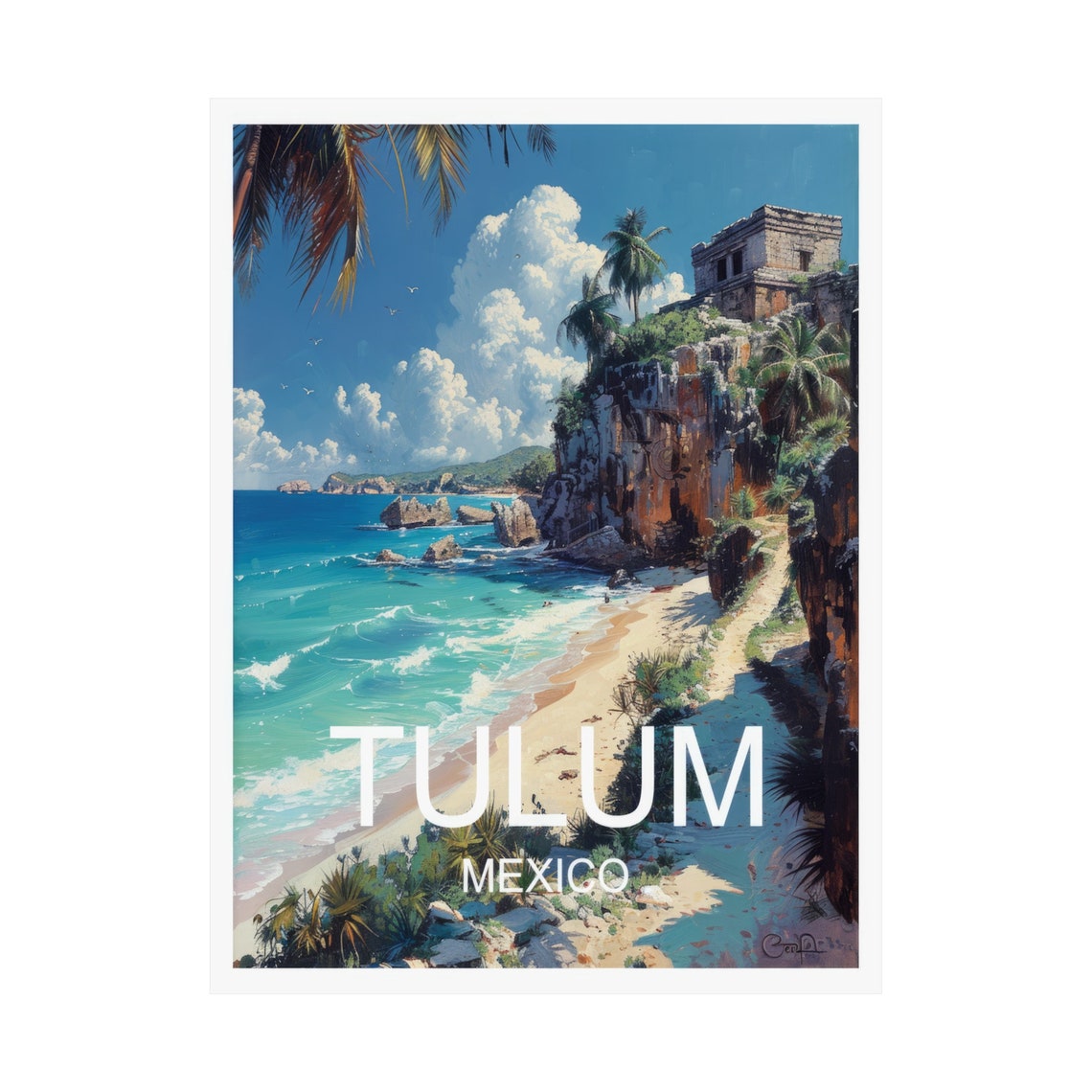 Tulum Mexico Ancient Mayan Temple Cliff Beach Ocean Travel Poster - Image 3