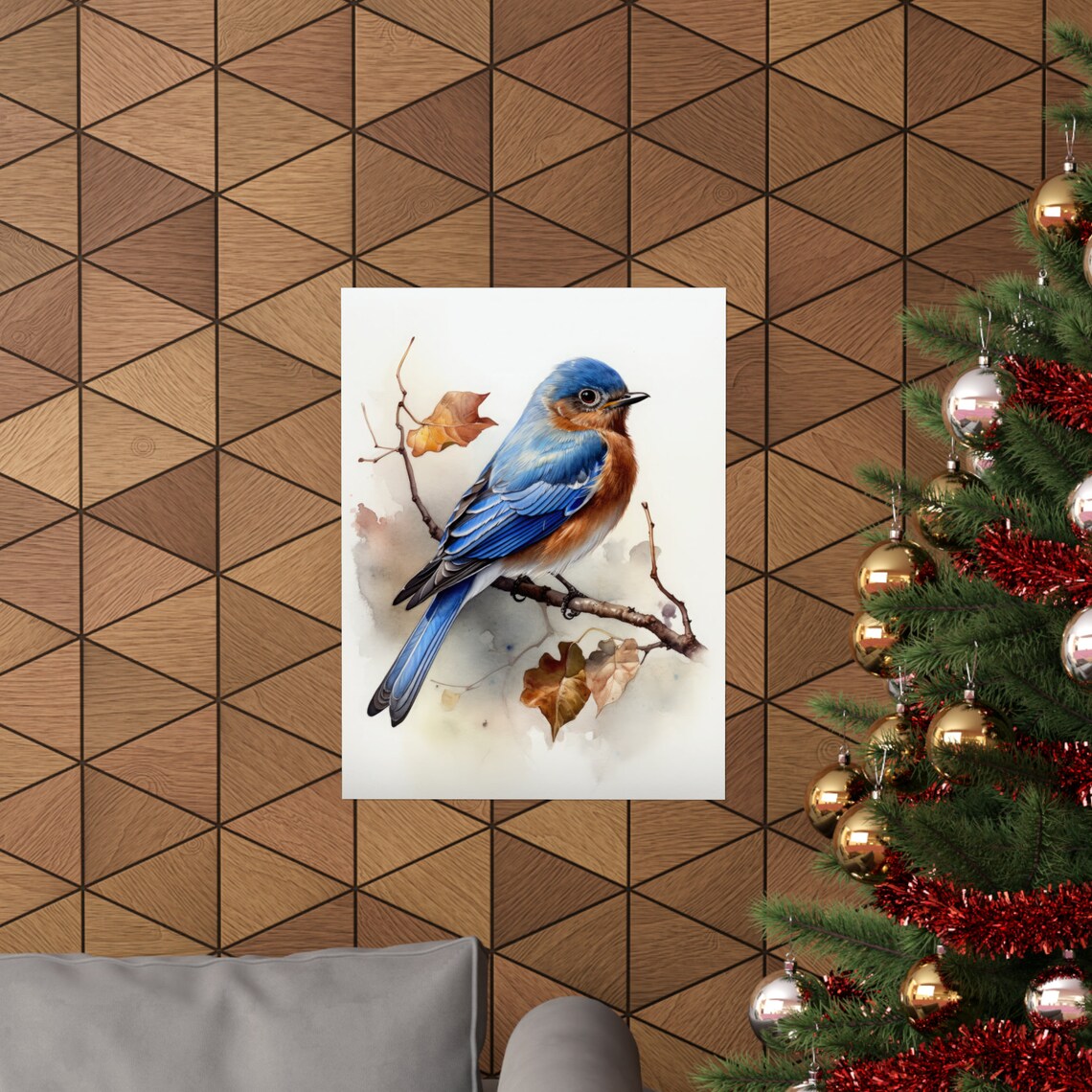 Eastern Bluebird Watercolor Vivid Blue Songbird Branch Art Poster - Image 3
