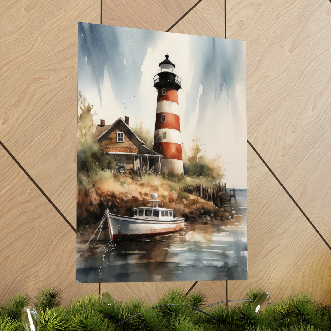 Lighthouse Art Print Lighthouse Painting Lighthouse Wall Art Beach Art Print Beach Wall Art Ocean Dcor Ocean Painting Ocean Theme - Image 2