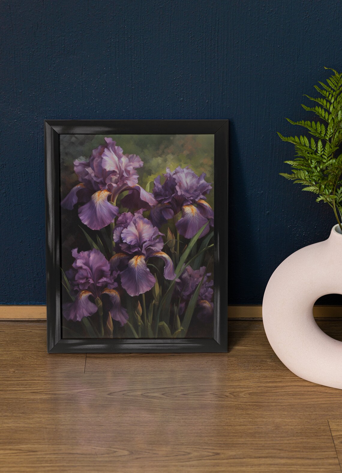 Purple Iris Flower Blossoms Botanical Oil Painting Wall Art Print