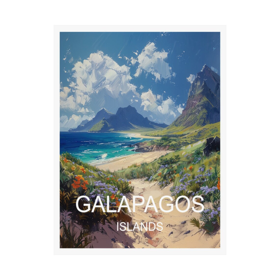 Galapagos Islands Volcanic Beach Turquoise Sea Travel Poster - Image 3