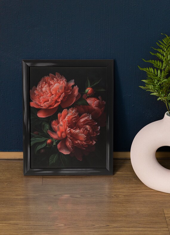 Coral Peony Flower Art Print Flower Painting Flower Dcor Floral Art Print Floral Wall Art Painting Floral Artwork Botanical Print