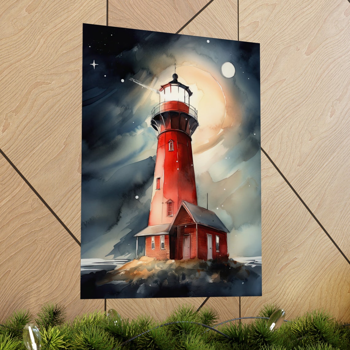 Lighthouse Art Print Lighthouse Painting Lighthouse Wall Art Beach Art Print Beach Wall Art Ocean Dcor Ocean Painting Ocean Theme - Image 2