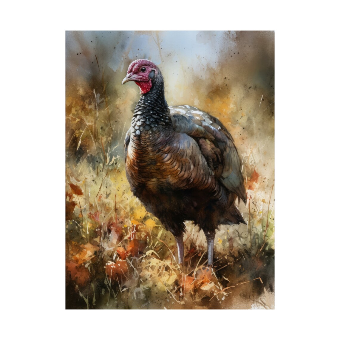 Wild Turkey Autumn Field Watercolor Rustic Farmhouse Wall Art Print - Image 4