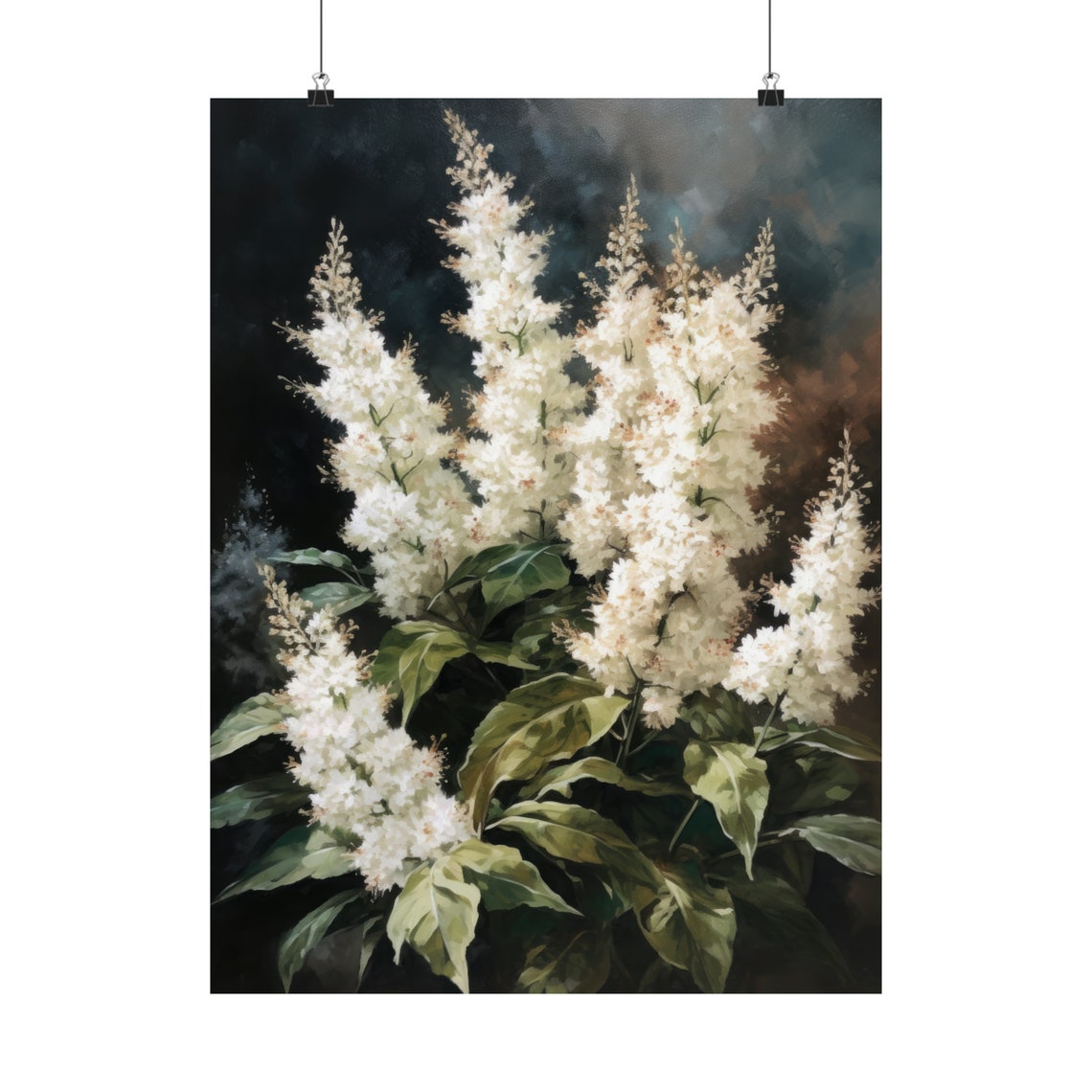White Astilbe Tall Ivory Spires Moody Dark Botanical Floral Art Poster - Image 5