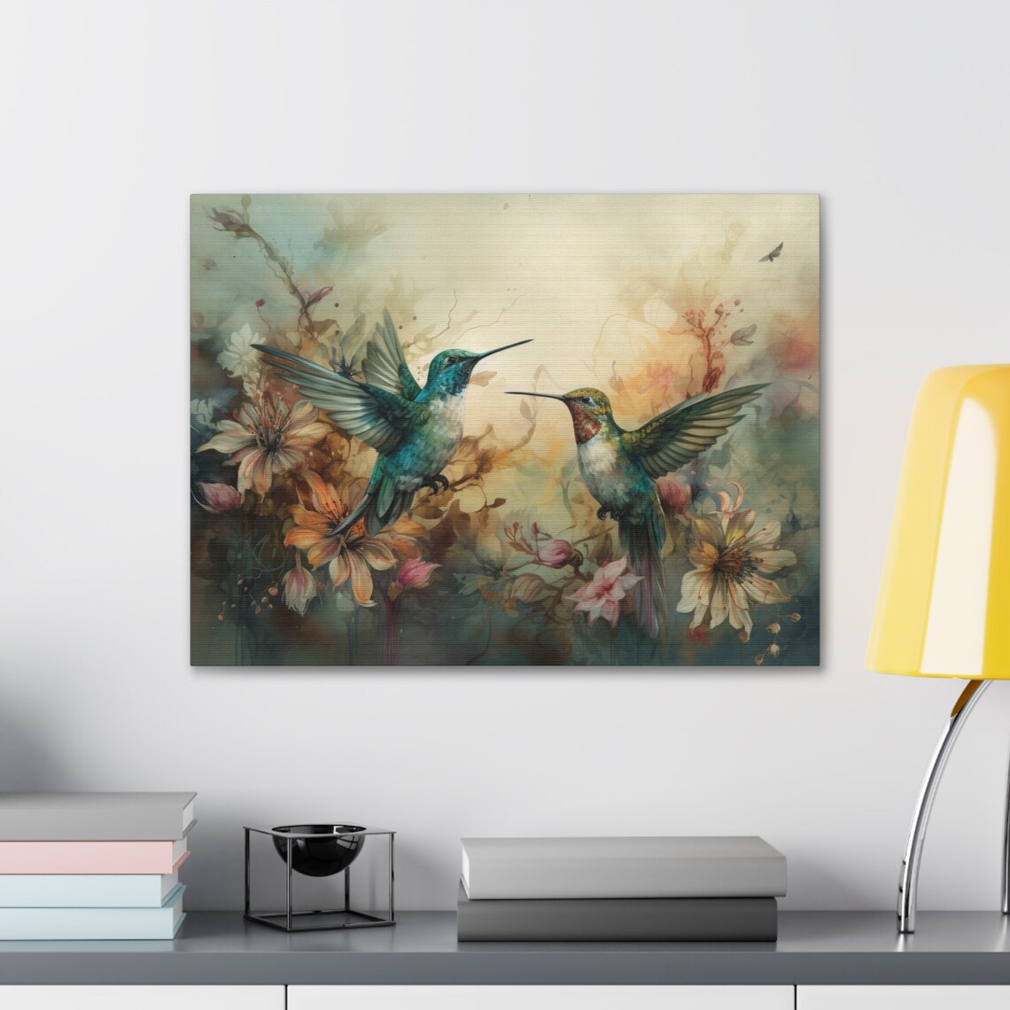 Pair of Hummingbirds Blossom Floral Art Painterly Bird Wall Print - Image 2