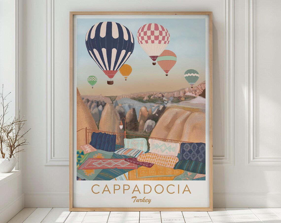Cappadocia Turkey Hot Air Balloons Fairy Chimneys Travel Poster
