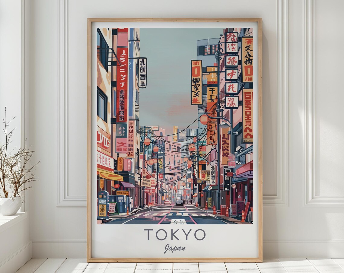Tokyo Japan Neon Street Signs Evening Cityscape Travel Poster