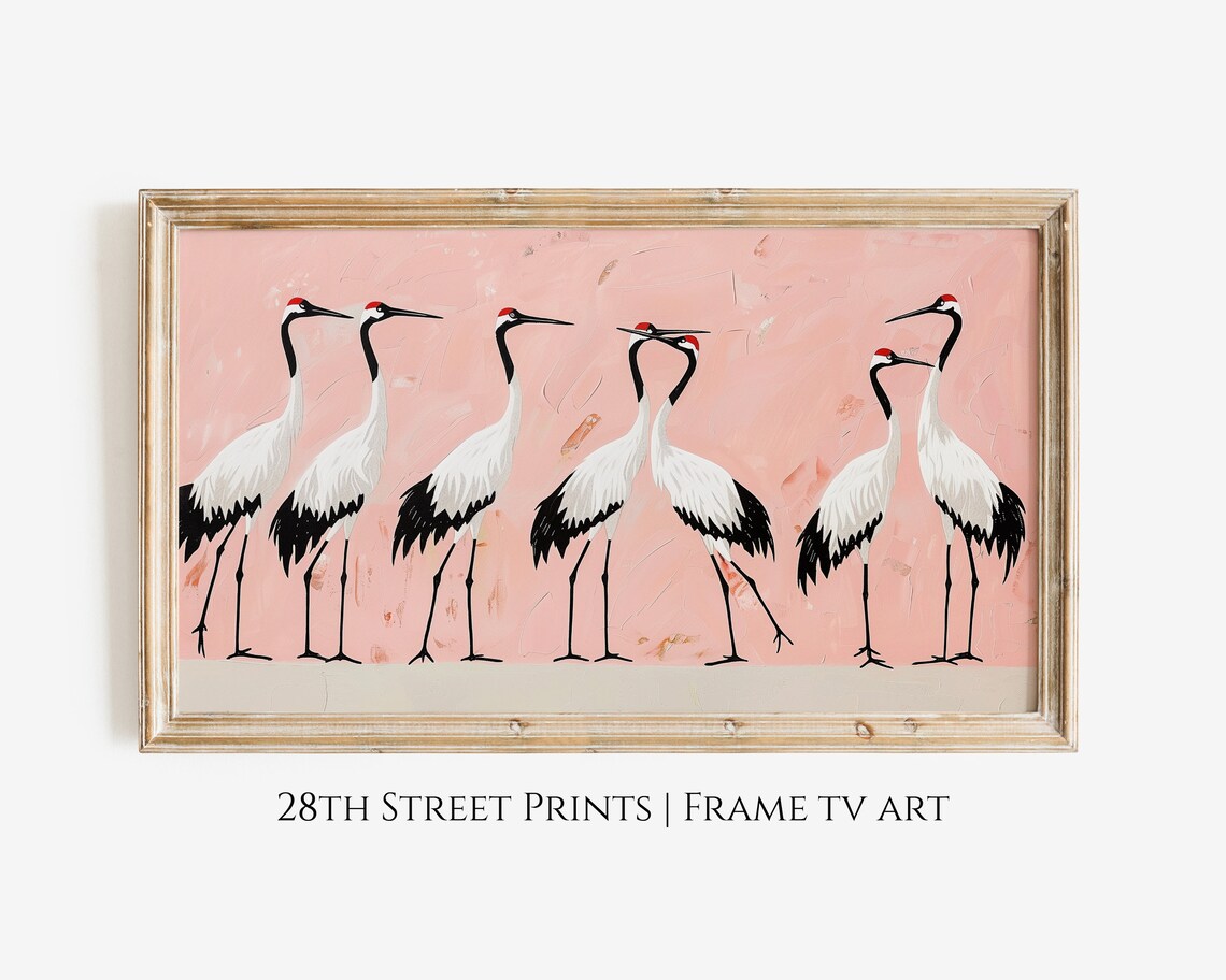 Crane Summer Art Print, Pink Seasonal Decor