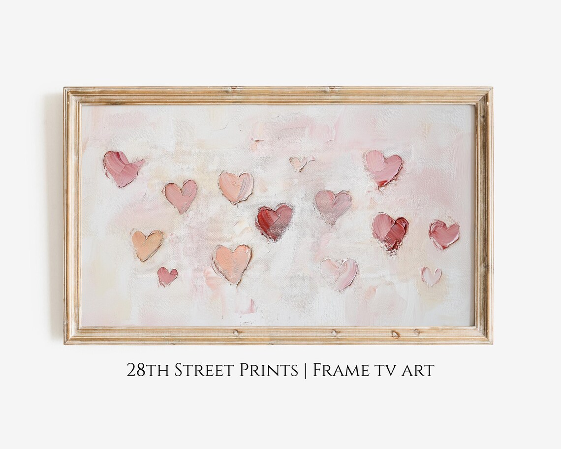 Abstract Pink Red Hearts Textured Oil Painting Valentine Love Poster