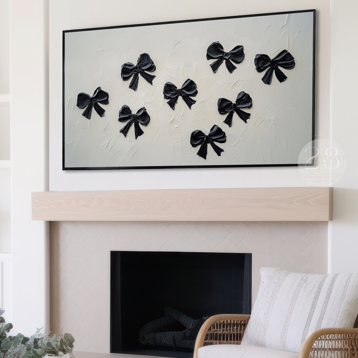 Black Bows Coquette Halloween Textured Off White Canvas Wall Art - Image 2