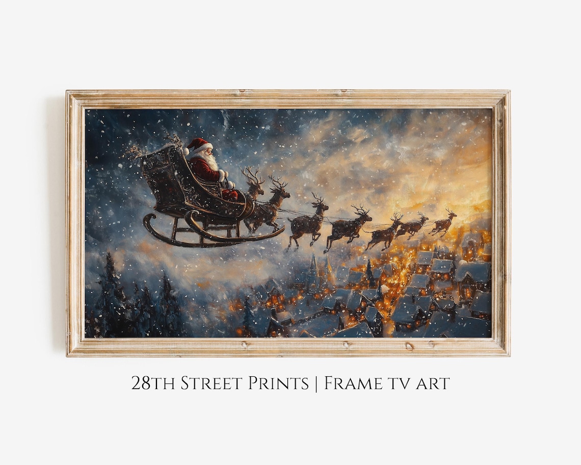 Christmas Eve Santa's Sleigh Vintage Holiday Art Print