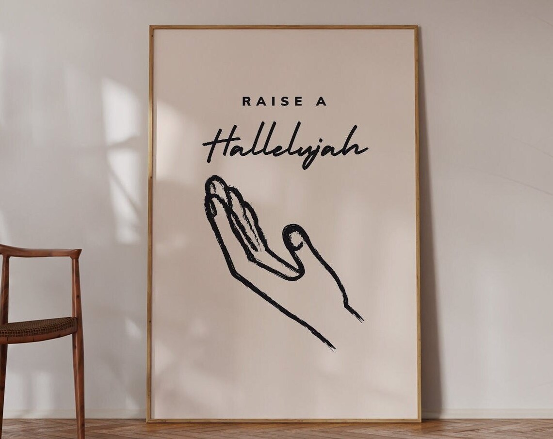 Raise A Hallelujah Raised Hand Line Art Worship Song Lyric Poster