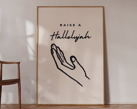 Raise A Hallelujah Raised Hand Line Art Worship Song Lyric Poster